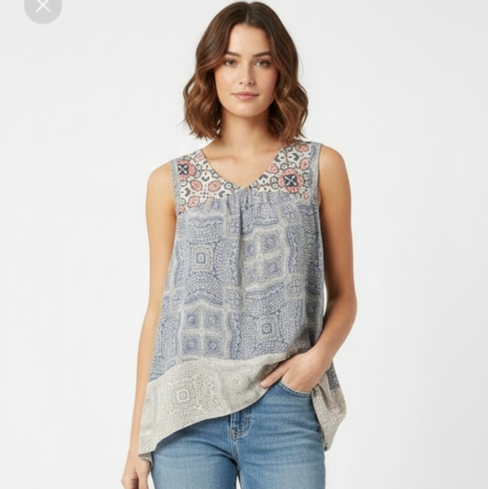 Knox Rose Blue Pink Tank Floral Bandana Hippie Festival Boho Y2K Babydoll M L